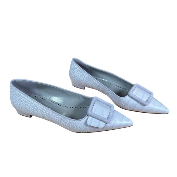 Manolo Blahnik Maysale Pump Flat Light Gray Pointed Toe Size EU 41.5 - Picture 1 of 12